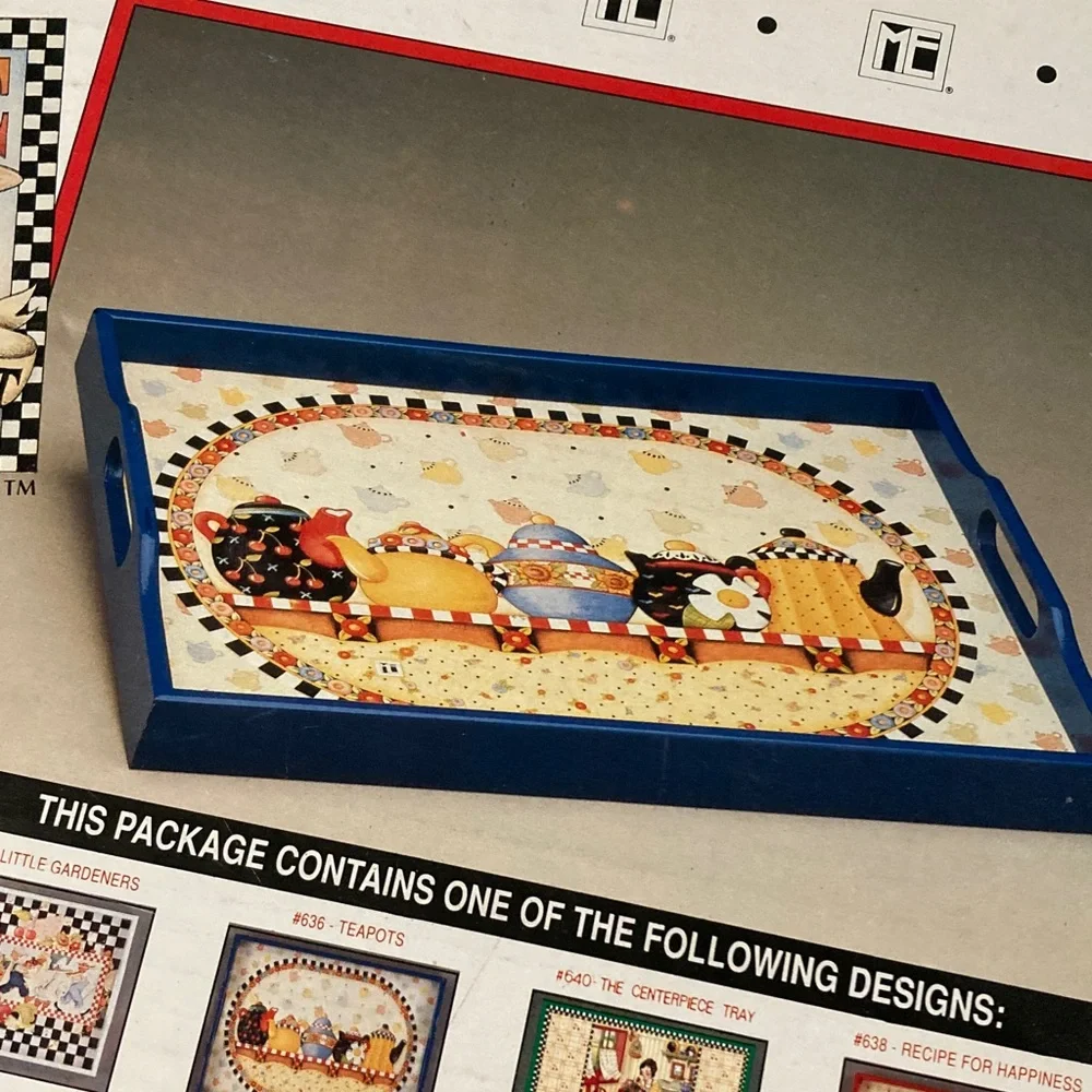 Mary Engelbreit serving tray with colorful teapots. - Picture 8 of 8